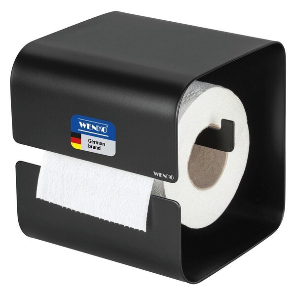 Porta carta igienica senza foratura nero in acciaio con aggancio Turbo-loc Lizan – Wenko