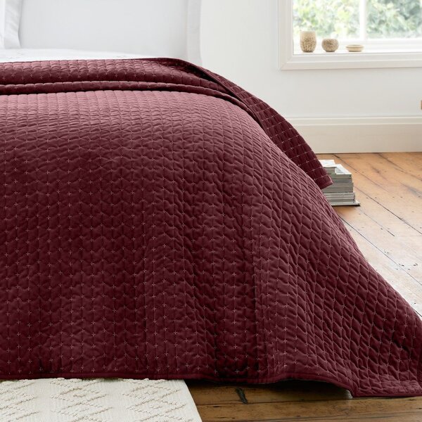 Copriletto burgundy in velluto con rivestimento trapuntato 240x260 cm Attica Velvet – Bianca