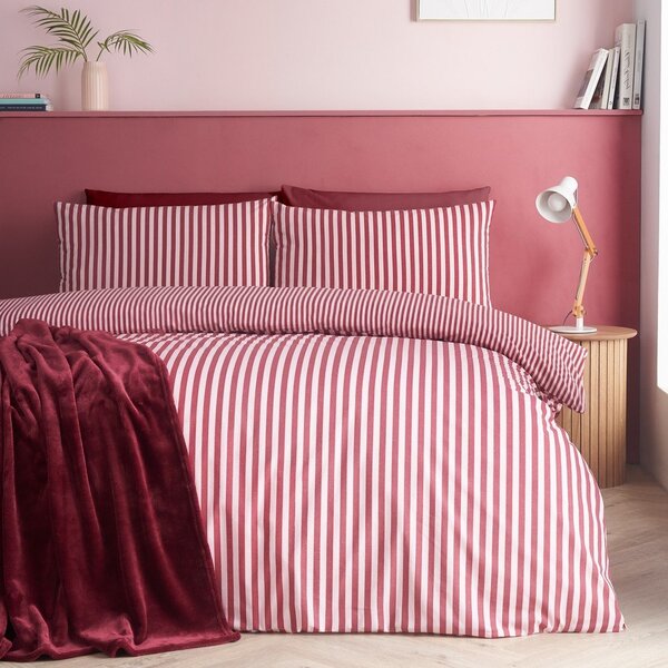 Set copripiumino e federa burgundy per letto matrimoniale 200x200 cm Epping Textured Stripe – Catherine Lansfield