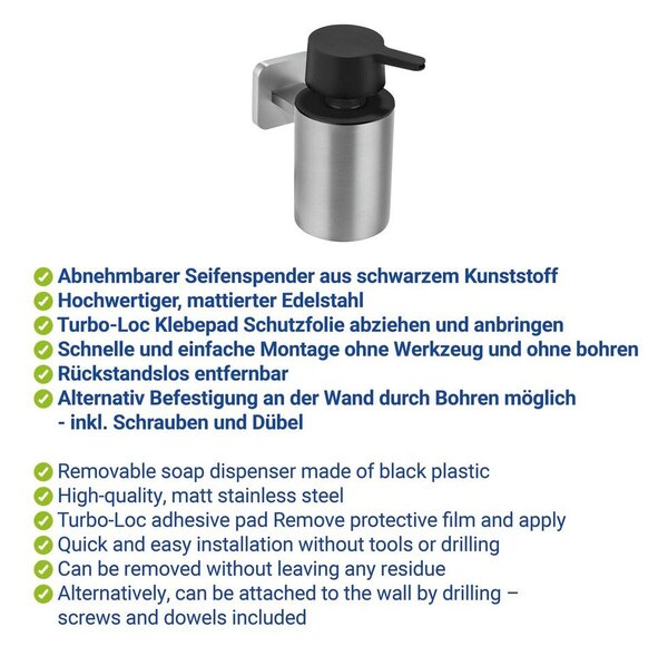Dispenser per sapone senza foratura color argento opaco in acciaio inox con aggancio Turbo-loc Porto – Wenko