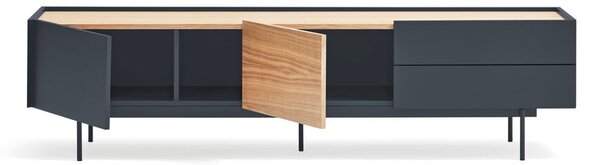 Tavolo TV in rovere decorato in colore antracite-naturale 180x45 cm Otto - Teulat