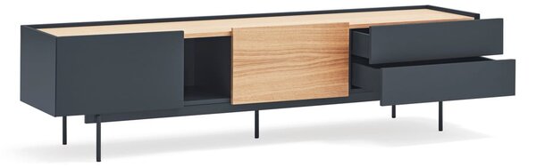 Tavolo TV in rovere decorato in colore antracite-naturale 180x45 cm Otto - Teulat