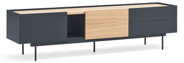 Tavolo TV in rovere decorato in colore antracite-naturale 180x45 cm Otto - Teulat