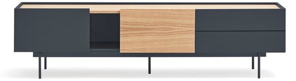 Tavolo TV in rovere decorato in colore antracite-naturale 180x45 cm Otto - Teulat