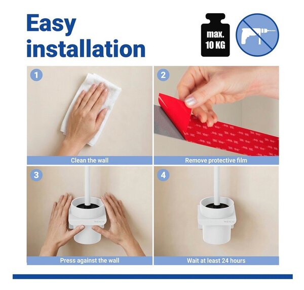 Scopino WC senza foratura bianco in plastica con aggancio Turbo-loc Lizan – Wenko