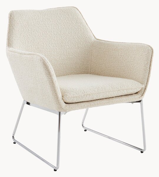 Poltrona lounge in bouclé con gambe in metallo Ellne