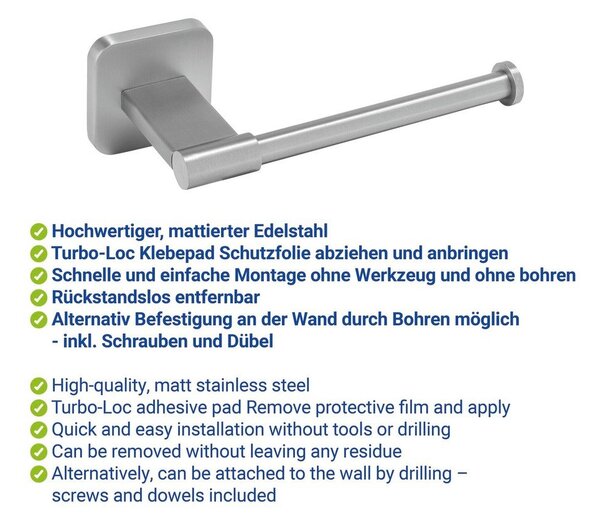 Porta carta igienica senza foratura color argento opaco in acciaio inox con aggancio Turbo-loc Porto – Wenko
