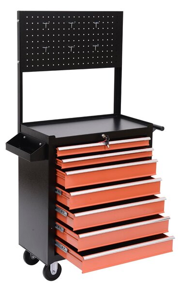 Carrello Porta Utensili Attrezzi con Cassettiera Nero e Arancione 61.5x33x76 cm