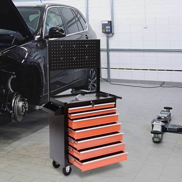 Carrello Porta Utensili Attrezzi con Cassettiera Nero e Arancione 61.5x33x76 cm