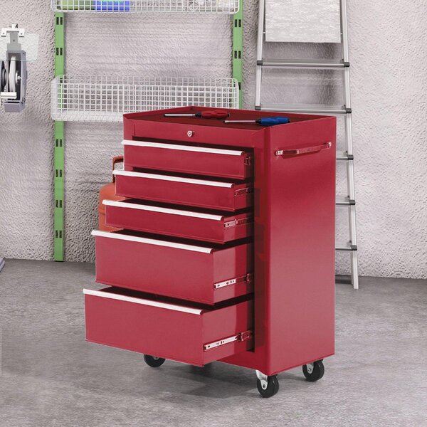 Carrello Porta Utensili Attrezzi Attrezzatura con Cassettiera Rosso 61.5x33x85 cm