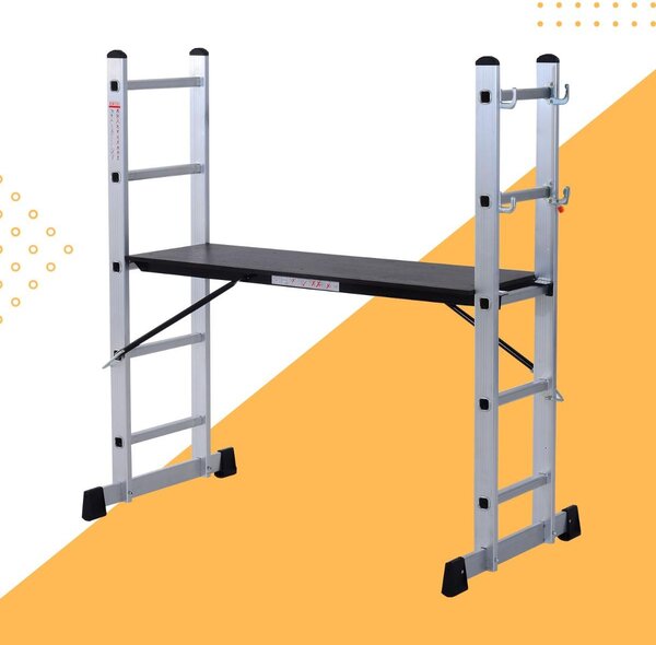 Mini Ponteggio Trabattello Scala 130x70x140 cm in Alluminio Portata max 150 Kg