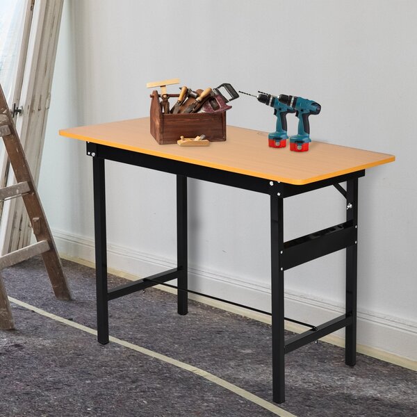 Tavolo da Lavoro Pieghevole 100x60x75,5 cm in Acciaio e MDF Nero
