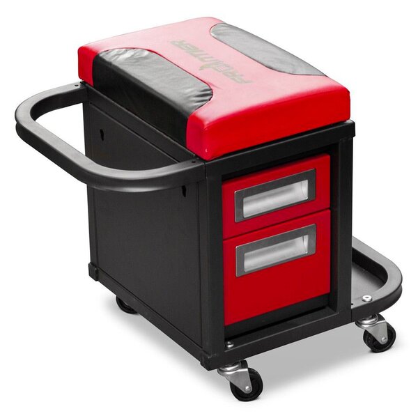 Carrello Sgabello Porta Attrezzi da Officina 25x36x45,5 cm in Acciaio Nero e Rosso