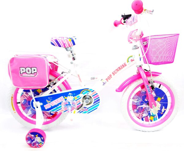 Bicicletta per Bambina 12" 2 Freni con Cestino e Borse Laterali Bianca e Rosa