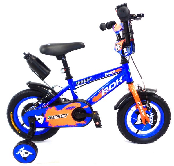 Bicicletta per Bambino 12" 2 Freni con Borraccia e Scudetto Frontale Blu e Arancione