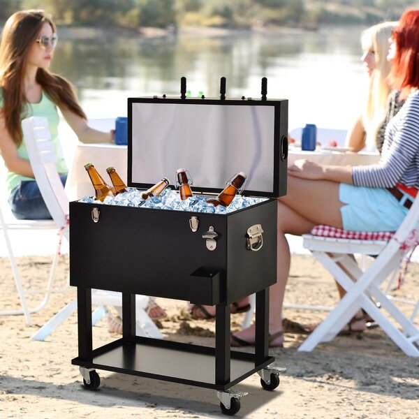 Ghiacciaia Portatile 65L con Calcio Balilla e 4 Ruote in Acciaio Play 'n Drink Nero
