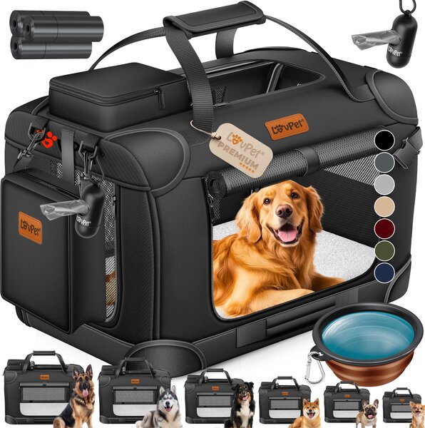 LOVPET® Cassa per cani Scatola per il trasporto di cani pieghevole Incl. ciotola per cani Borsa per il trasporto di cani Scatola per il trasporto di animali domestici, cani e gatti Scatola per il trasporto di animali domestici, nera, XXL