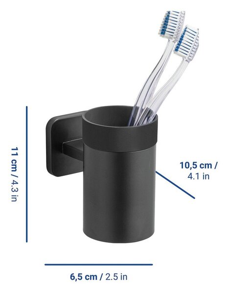 Portaspazzolino senza foratura nero opaco in acciaio inox con aggancio Turbo-loc Porto – Wenko