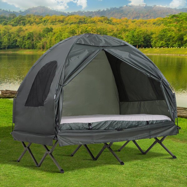 Tenda da Campeggio a 2 Posti con Materasso Gonfiabile e Borsa in Polietilene Verde Scuro 193x136x136 cm