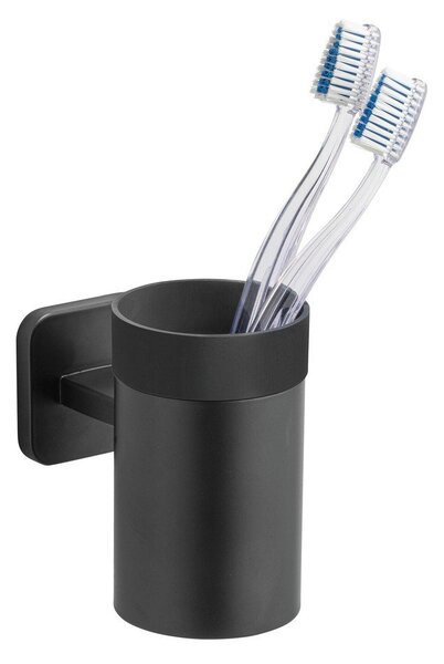Portaspazzolino senza foratura nero opaco in acciaio inox con aggancio Turbo-loc Porto – Wenko