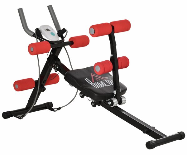 Panca Addominalli 2 in 1 117x46x70 cm con Bande Elastiche e Monitor LCD Nera