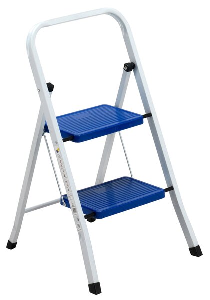 Scaletto Sgabello Richiudibile in Acciaio 2 Gradini Max 150 Kg Fadi Everest Bianco e Blu
