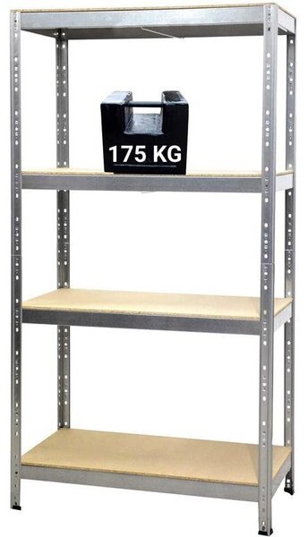 Scaffale in Metallo 4 Ripiani in Legno Truciolato 90x40x176 cm Joker Zincato