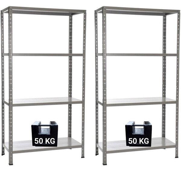 Set 2 Scaffali in Metallo 4 Ripiani 90x40x170 cm Grigio