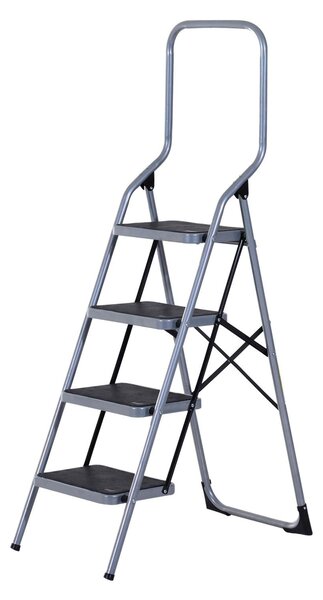 Scala Pieghevole Salvaspazio 4 Gradini 48x63x155 cm max 150kg in Metallo Argento e Nero