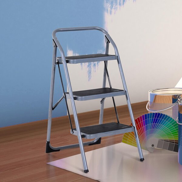Scaletta Sgabello 3 Gradini in Ferro Pieghevole 92x48x62 cm