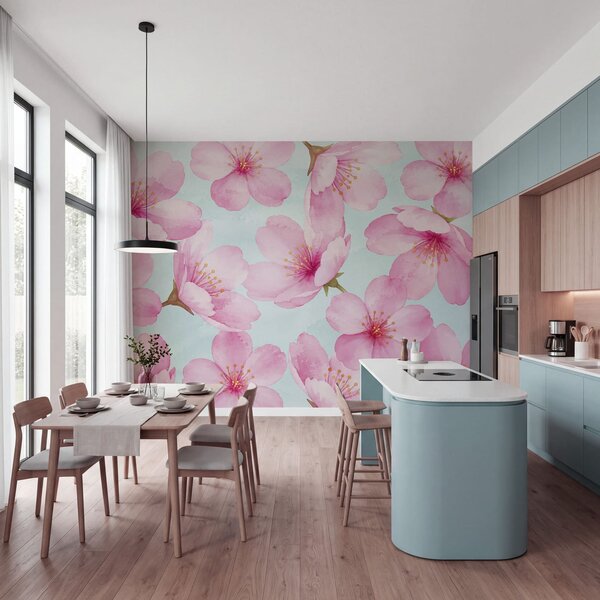 Carta da parati Motivo con fiori rosa, Carta da parati Alberi, Carta da parati popolare - Tapeko.it