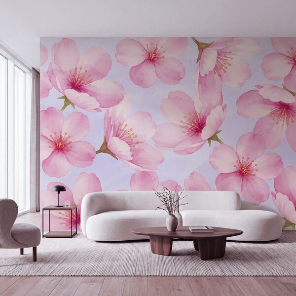 Carta da parati Motivo con fiori rosa, Carta da parati Alberi, Carta da parati popolare - Tapeko.it
