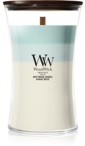Woodwick Trilogy Driftwood Shores candela profumata con stoppino in legno 610 g