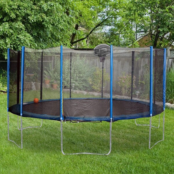 Trampolino Elastico Ø366 cm con Rete di Sicurezza e Canestro Basket NBA