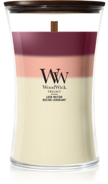 Woodwick Trilogy Lush Nectar candela profumata con stoppino in legno 610 g