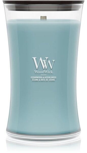 Woodwick Cedarwood & Ocean Moss candela profumata con stoppino in legno 610 g