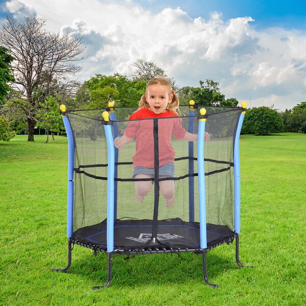 Trampolino Tappeto Elastico per Bambini Ø155x122.5 cm con Rete di Sicurezza Nero e Blu
