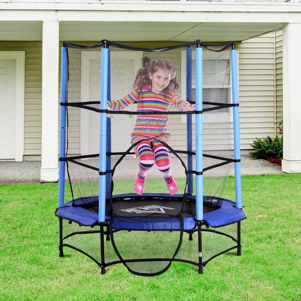 Trampolino Tappeto Elastico per Bambini Ø140x162 cm con Rete di Sicurezza Nero e Blu