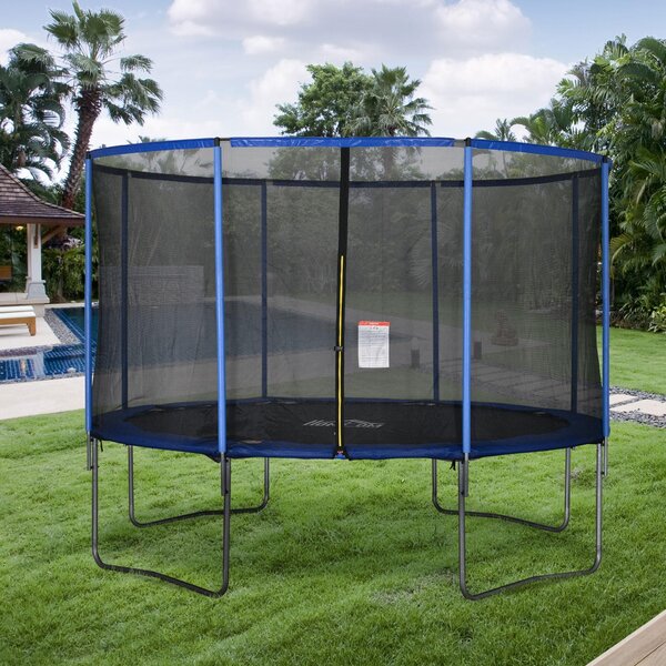 Trampolino Tappeto Elastico Ø366x269 cm con Rete e Bordo Imbottito Blu e Nero