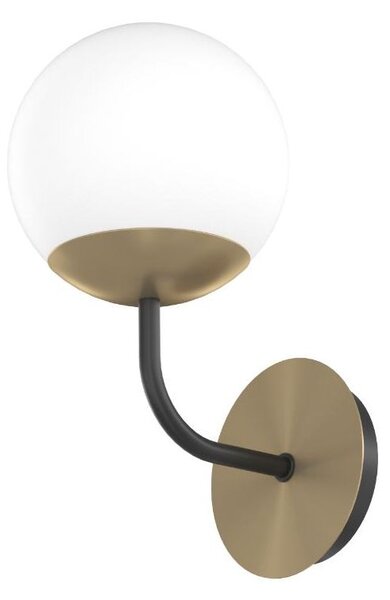 CLEAR APPLIQUE MODERNA IN METALLO NERO E OTTONE CON DIFFUSORE A SFERA BIANCO LAMPADINA ATTACCO E27