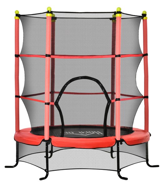 Trampolino Tappeto Elastico per Bambini Ø163x163 cm con Rete di Sicurezza e Corde Elastiche Rosso