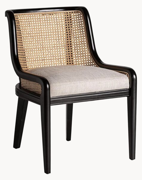 Poltrona lounge in legno di caucciù e rattan con seduta imbottita Velburg