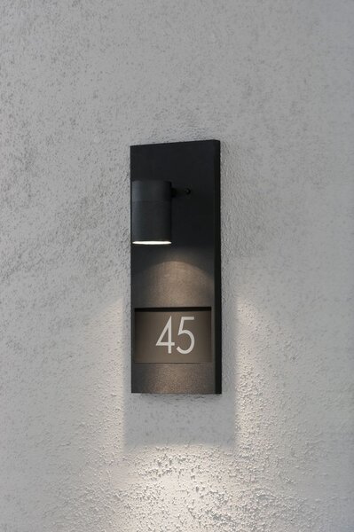 Konstsmide Modena numero civico nero Applique in alluminio laccato nero con vetro trasparente incl. numero civico