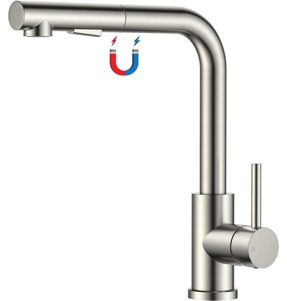 Rubinetto da cucina con doccetta estraibile - Acciaio inox - Girevole 360° - Argento - Miscelatore monocomando