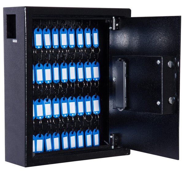 Cassetta Portachiavi di Sicurezza Professionale da Muro di 40 ganci Nero 30x36,5x10 cm