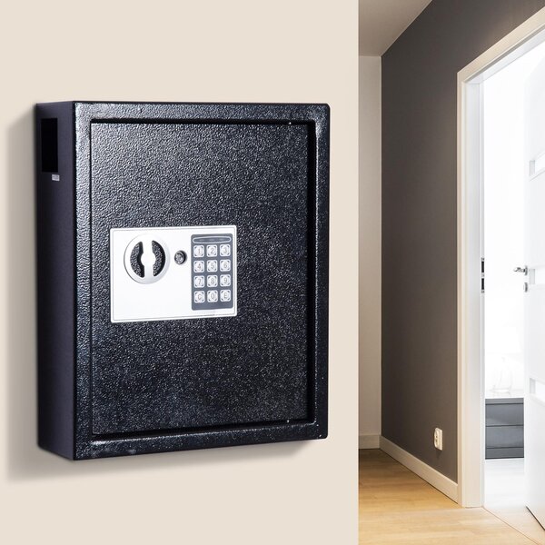 Cassetta Portachiavi di Sicurezza Professionale da Muro di 40 ganci Nero 30x36,5x10 cm