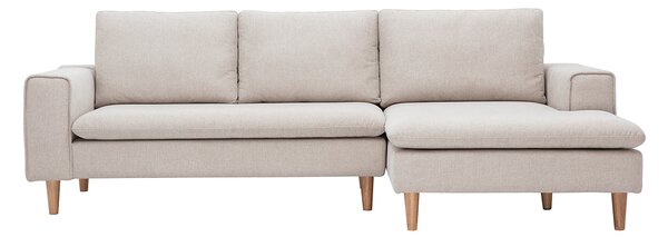 Divano ad angolo destro in tessuto effetto velluto testurato beige e legno chiaro RAGNAR