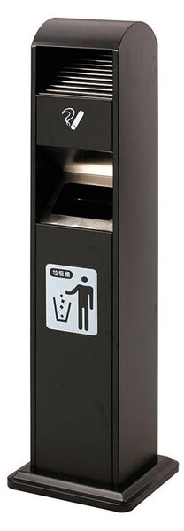 Posacenere a Colonna con Cestino 34,5x119,5x31 cm in Metallo Nero Opaco 14L per Interno Esterno