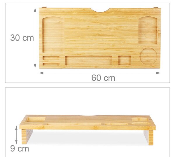 Supporto Monitor 60x30x8 cm con 7 Scompartimenti in Legno