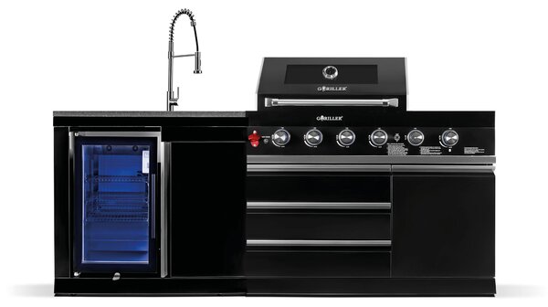 GORILLER BLACKBACK S1 Cucina da esterno con barbecue a gas a 6 fuochi, lavello e frigorifero